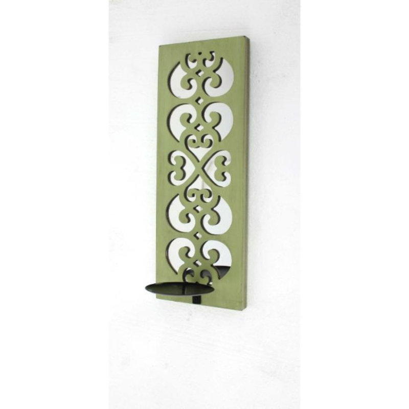 Charlton Home® 17" x 6" x 5" Green, Wood, Mirror Candle Holder Sconce